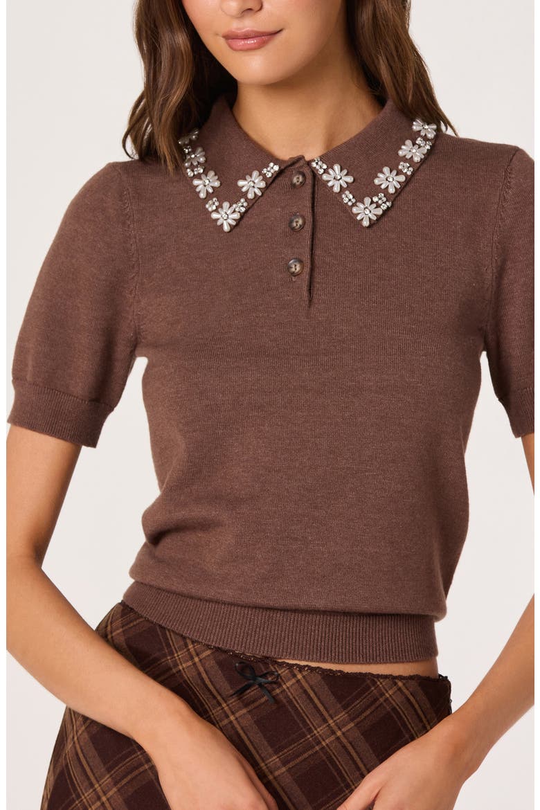 Imitation Pearl Detail Sweater, Alternate, color, BROWN
