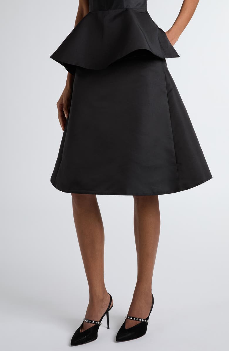 McQueen Kickback Duchesse Satin Skirt, Alternate, color, Black