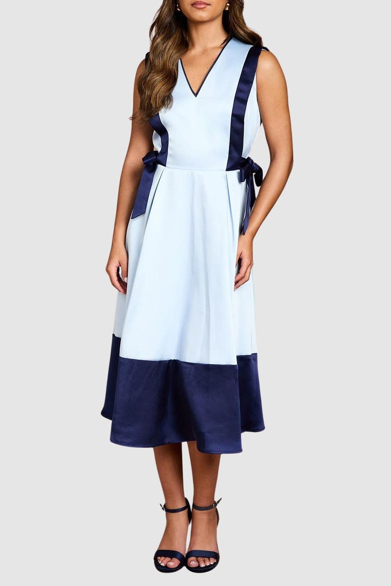 Bow Satin Midi Dress, Alternate, color, Pale Blue