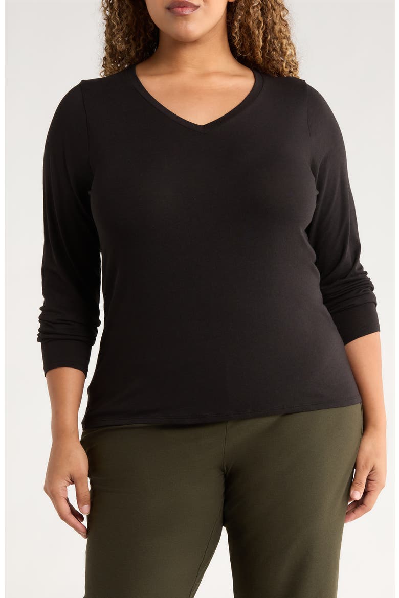 V-Neck Long Sleeve T-Shirt, Main, color, BLACK