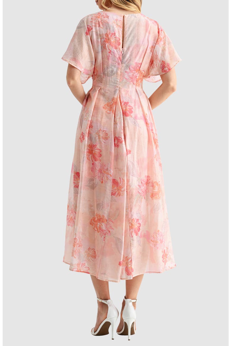 Floral Short Sleeve Fit & Flare Midi Dress, Alternate, color, DUSTY PINK/ MAUVE