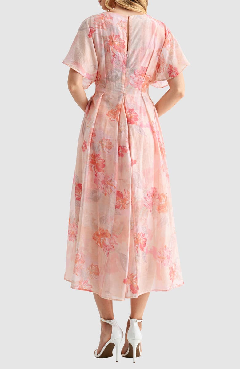 Mila Mae Floral Short Sleeve Fit & Flare Midi Dress, Alternate, color, Dusty Pink/ Mauve