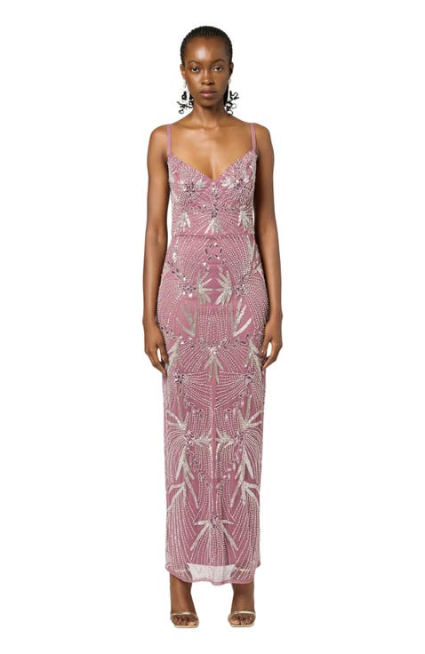 Occasion Embellished Sequin Beaded Adjustable Strap Evening Dress