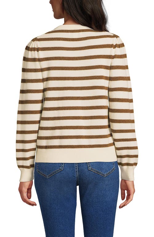 Lands' End Cashmere Puff Sleeve Crew Neck Sweater In Brown