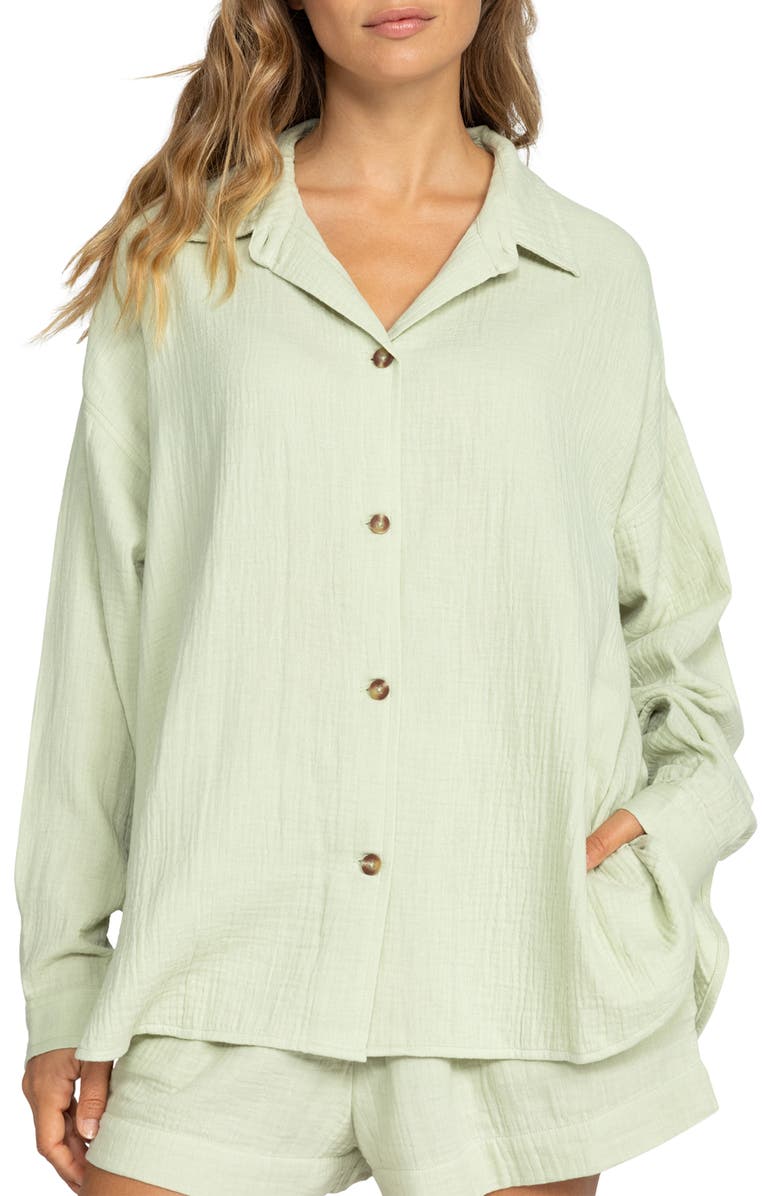 Roxy Morning Time High-Low Organic Cotton Shirt, Main, color, 