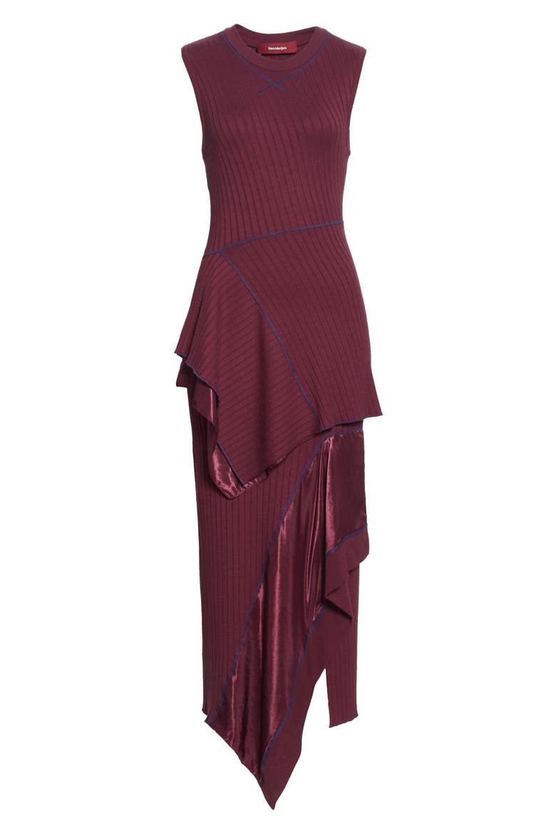 Asymmetrical Peplum Rib Midi Dress, Alternate, color, SANGRIA