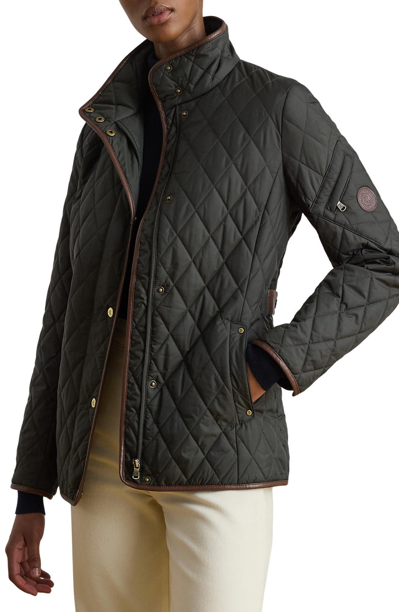 Quilted Barn Jacket with Faux Leather Trim