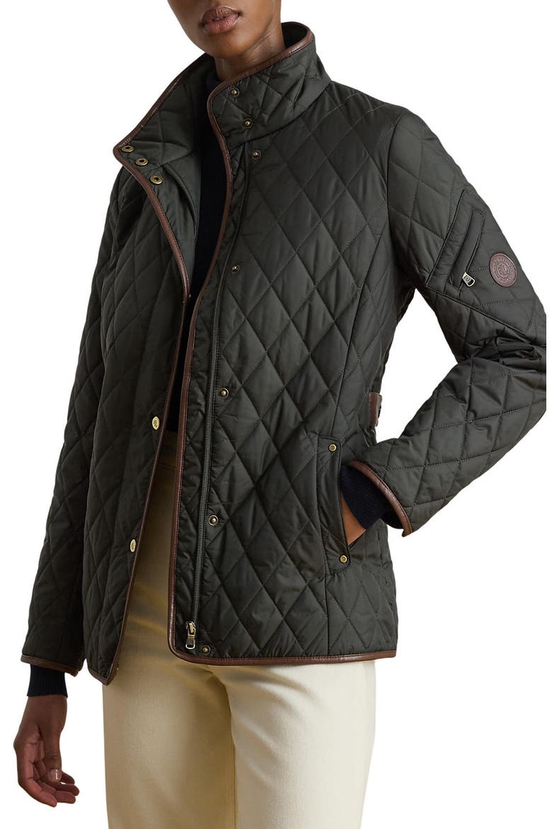 Quilted Barn Jacket with Faux Leather Trim, Main, color, LITCHFIELD LODEN