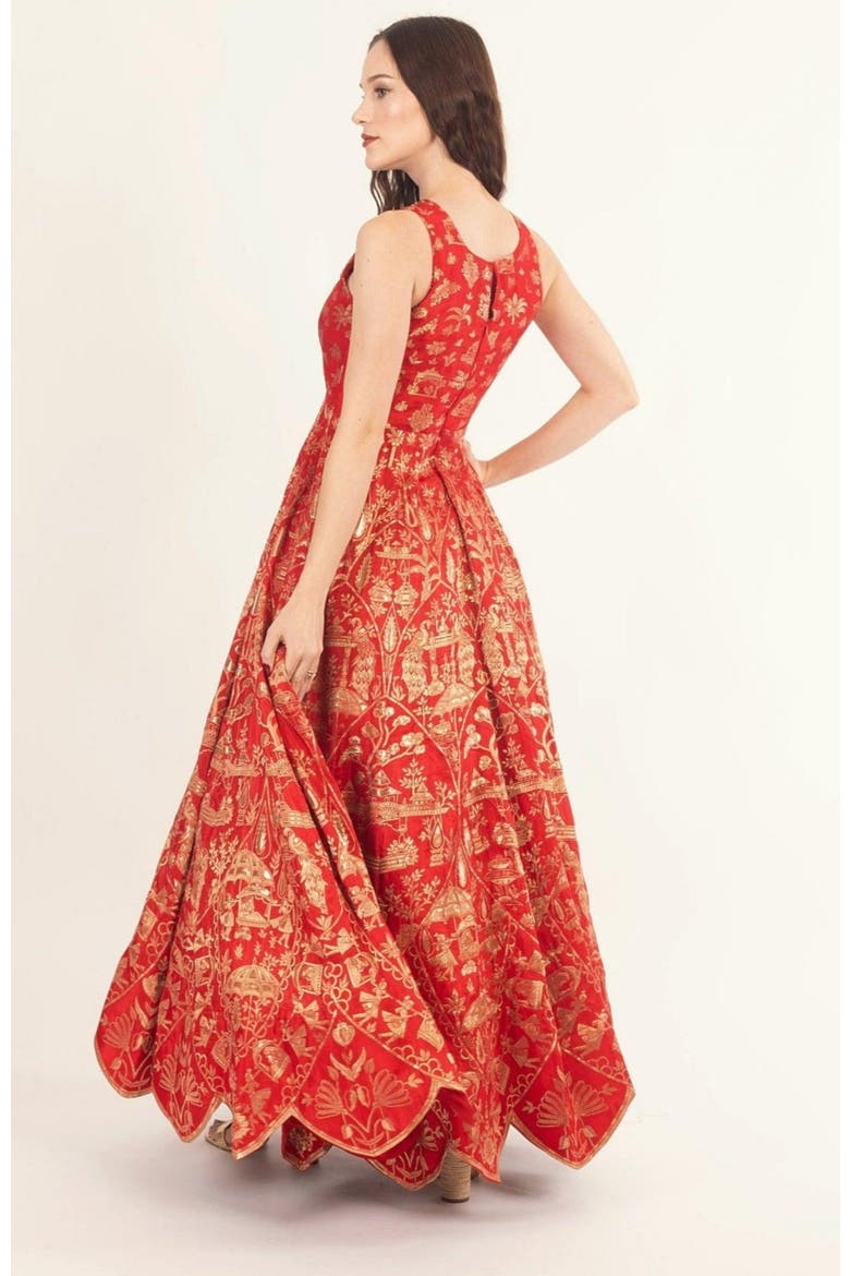 Azalea Jacquard Silk Gown, Alternate, color, Red