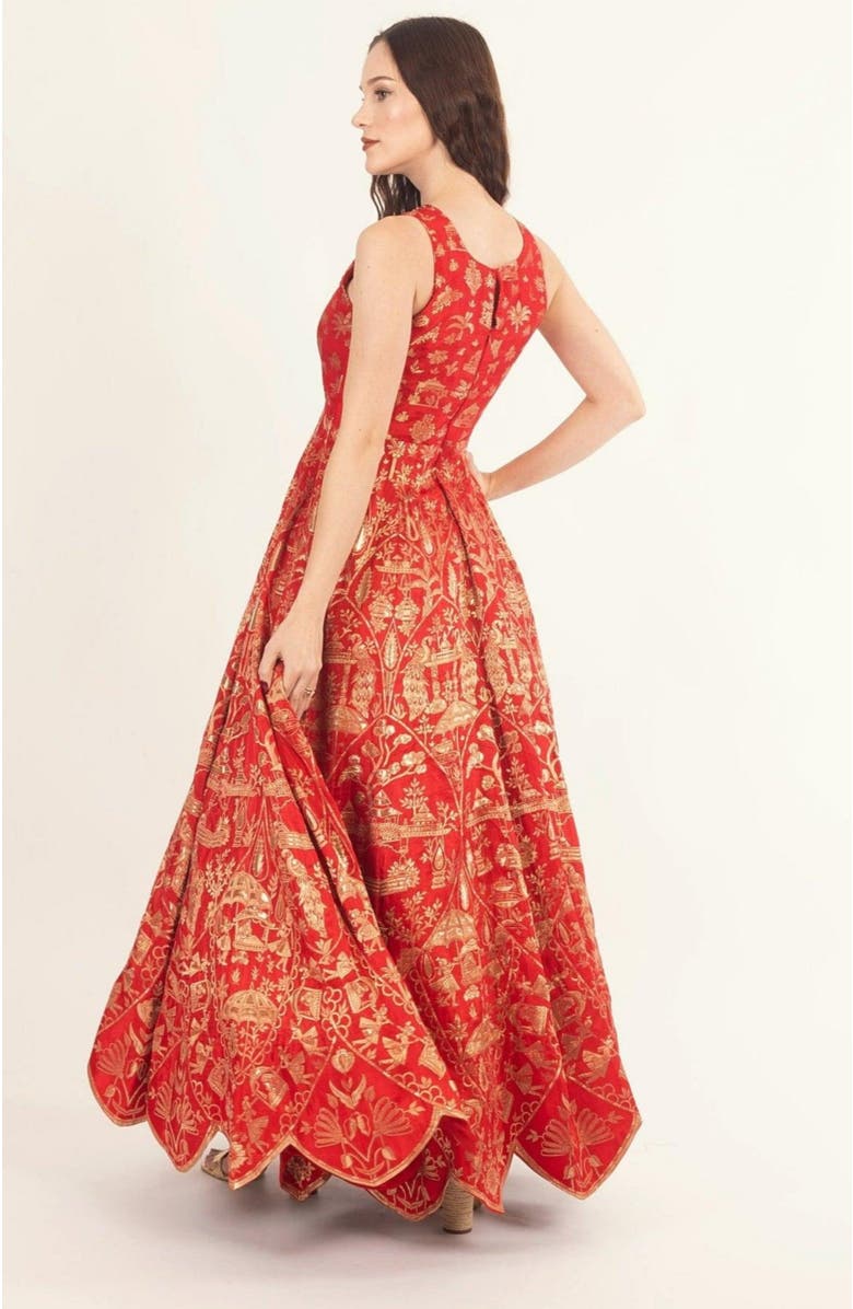 RAAS Azalea Jacquard Silk Gown, Alternate, color, Red