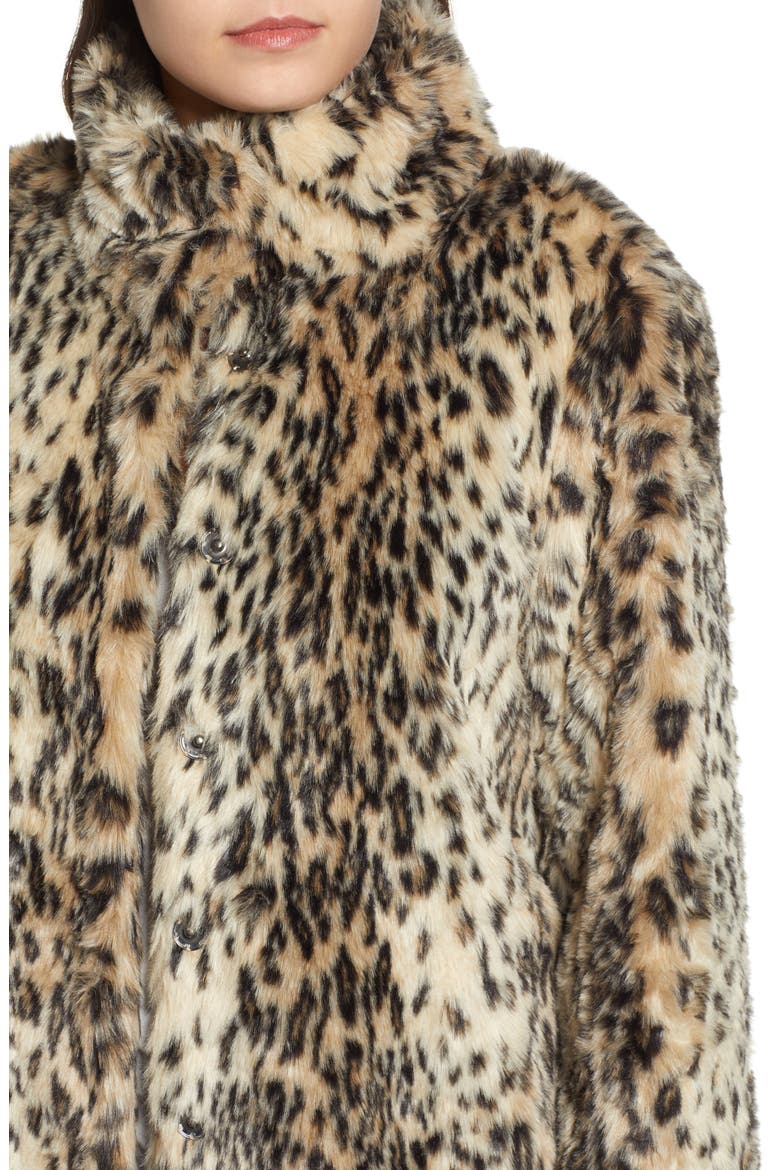 Leopard Faux Fur Coat, Alternate, color, BLACK