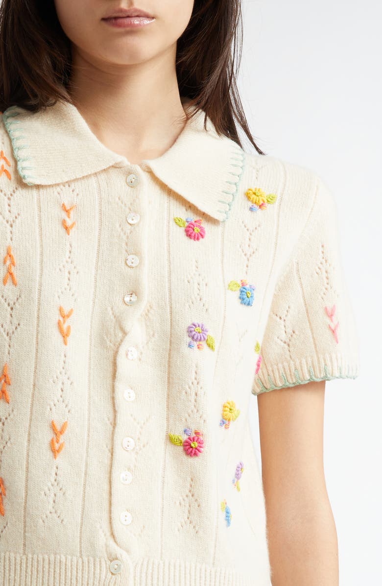 YanYan Daisy Embroidered Lambswool Cardigan, Alternate, color, 