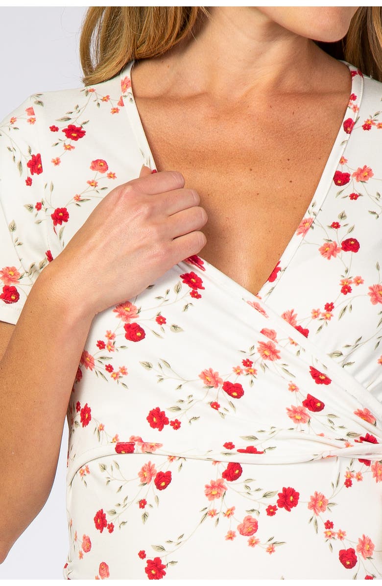 PinkBlush Floral Wrap Fitted Nursing Top, Alternate, color, Ivory