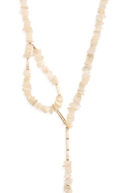 Lunix Moonstone & White Turquoise Lariat Necklace