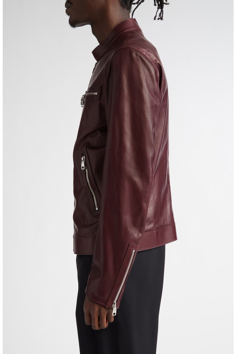 Leather Biker Jacket, Alternate, color, MARRONE/ VIOLA SCURO