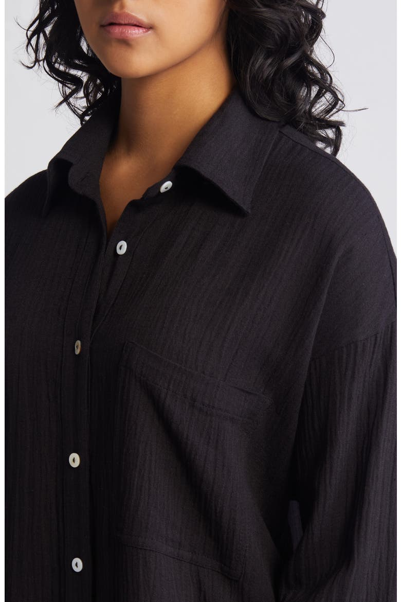 Premium Linen Button-Up Blouse, Alternate, color, BLACK