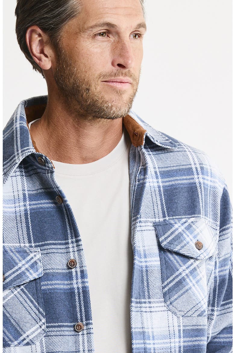 Plaid Long Sleeve Knit Flannel Button-Up Shirt, Alternate, color, BLUE WHITE PLAID