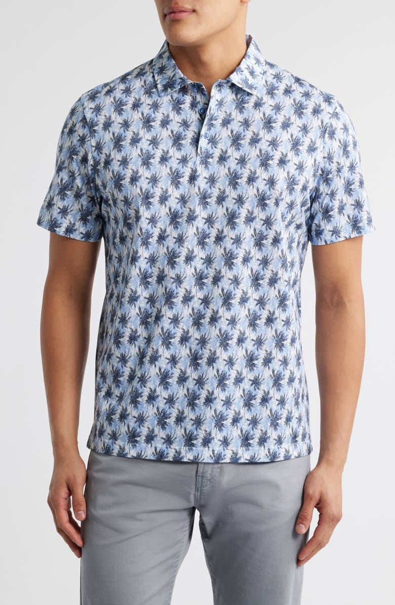 Bugatchi Victor OoohCotton<sup>®</sup> Palm Tree Print Polo, Main, color, Classic Blue
