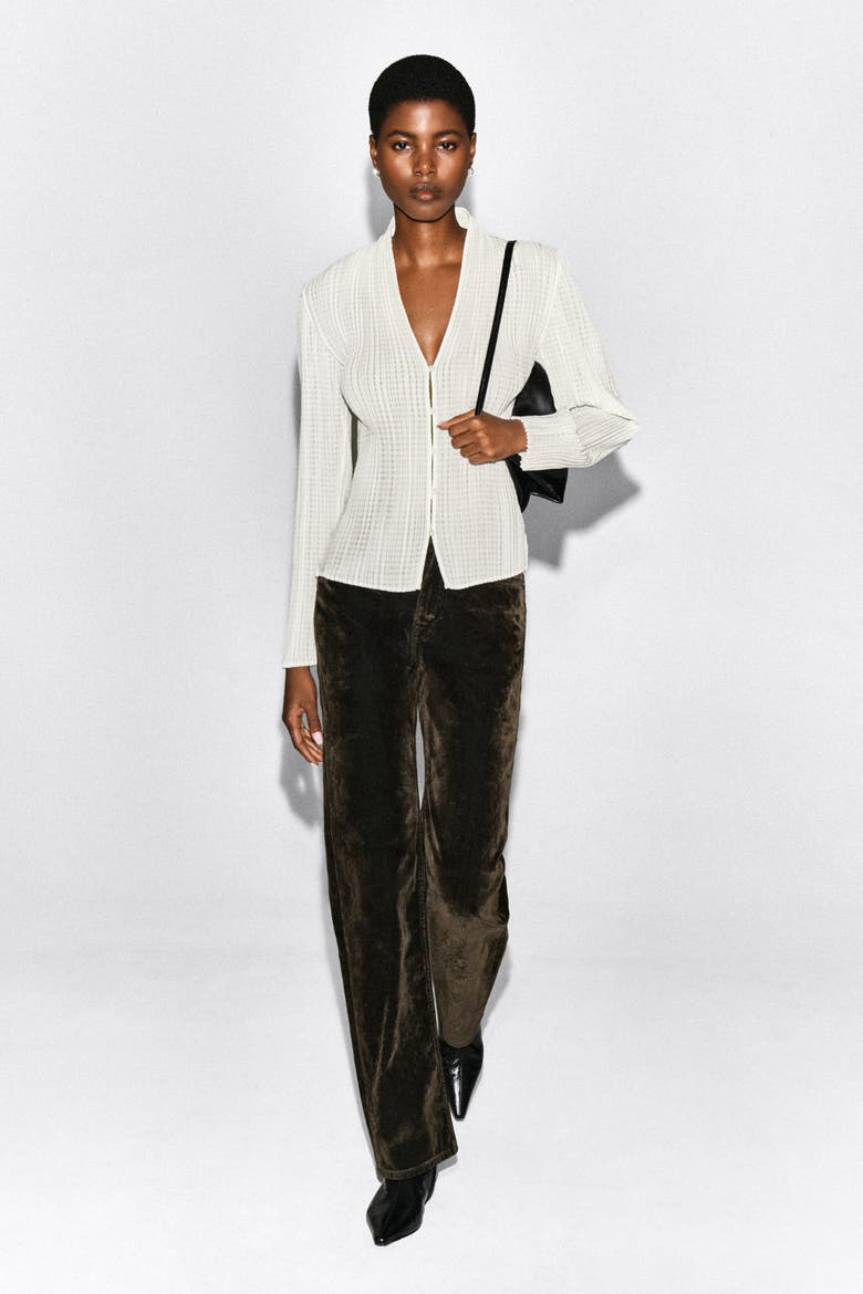 Pleated Jacquard Cardigan, Alternate, color, WHITE