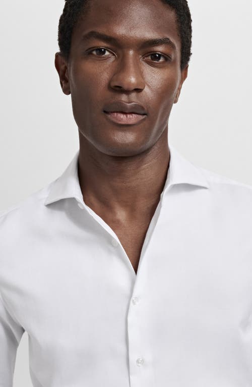 Mango Slim Fit Cotton Herringbone Suit Button-up Shirt In White
