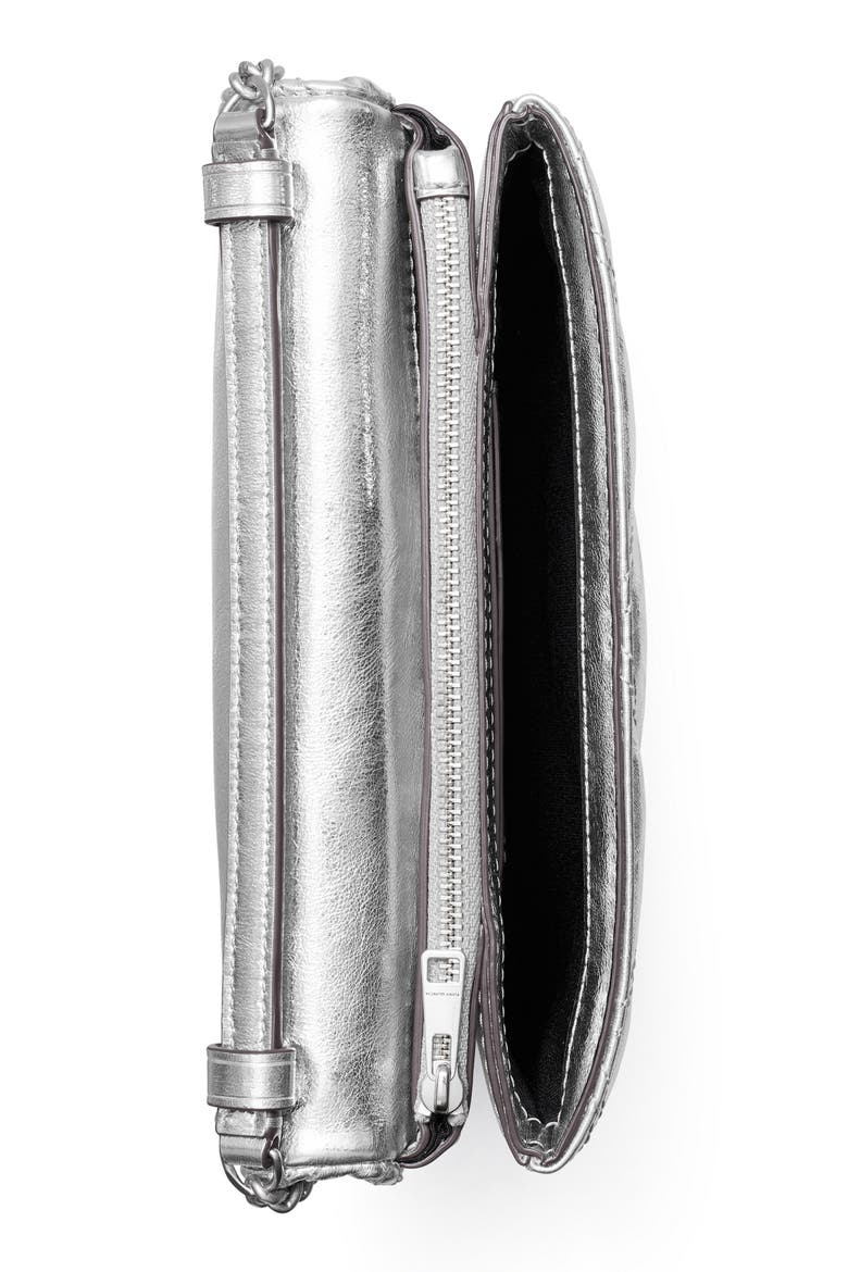 Kira Diamond Quilted Metallic Leather Wallet on a Chain, Alternate, color, SILVER