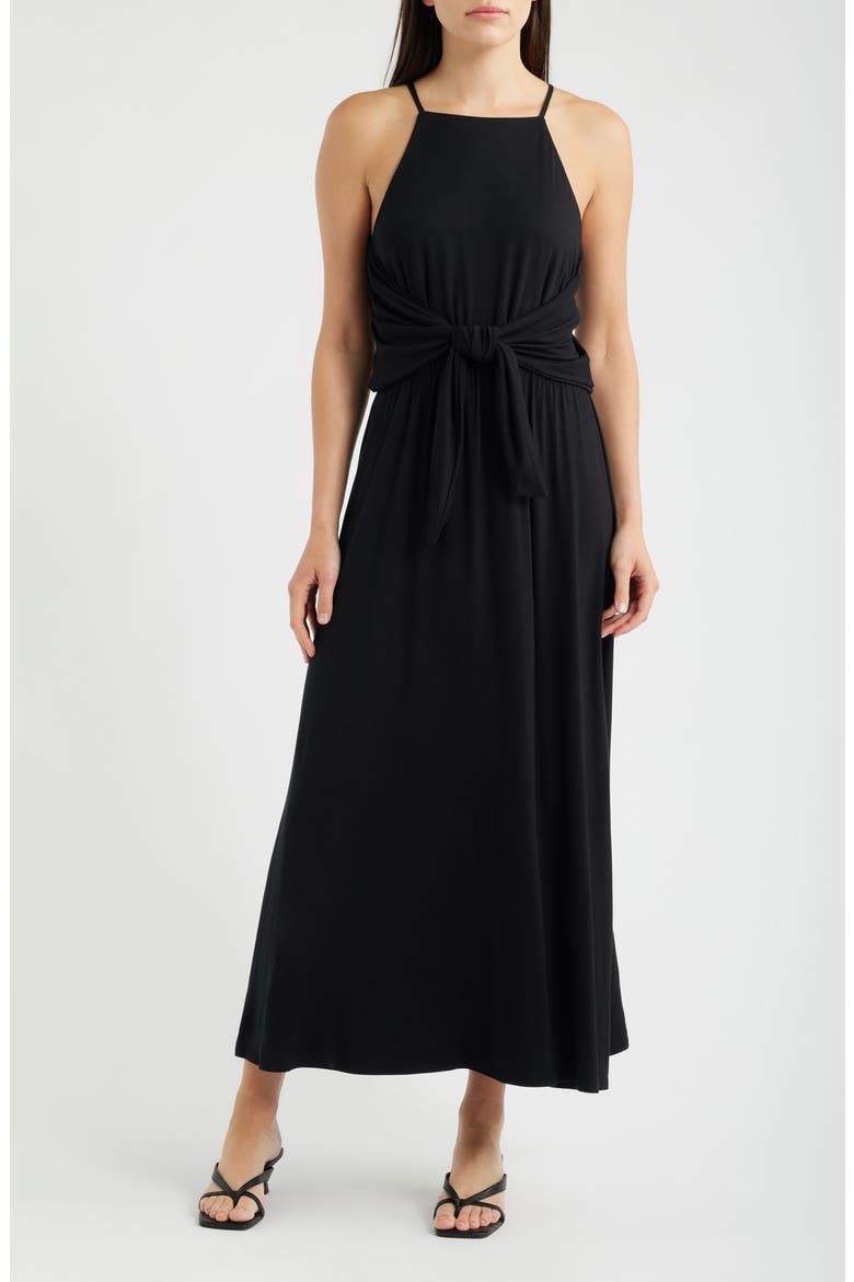 Wrap Apron Maxi Dress, Main, color, BLACK