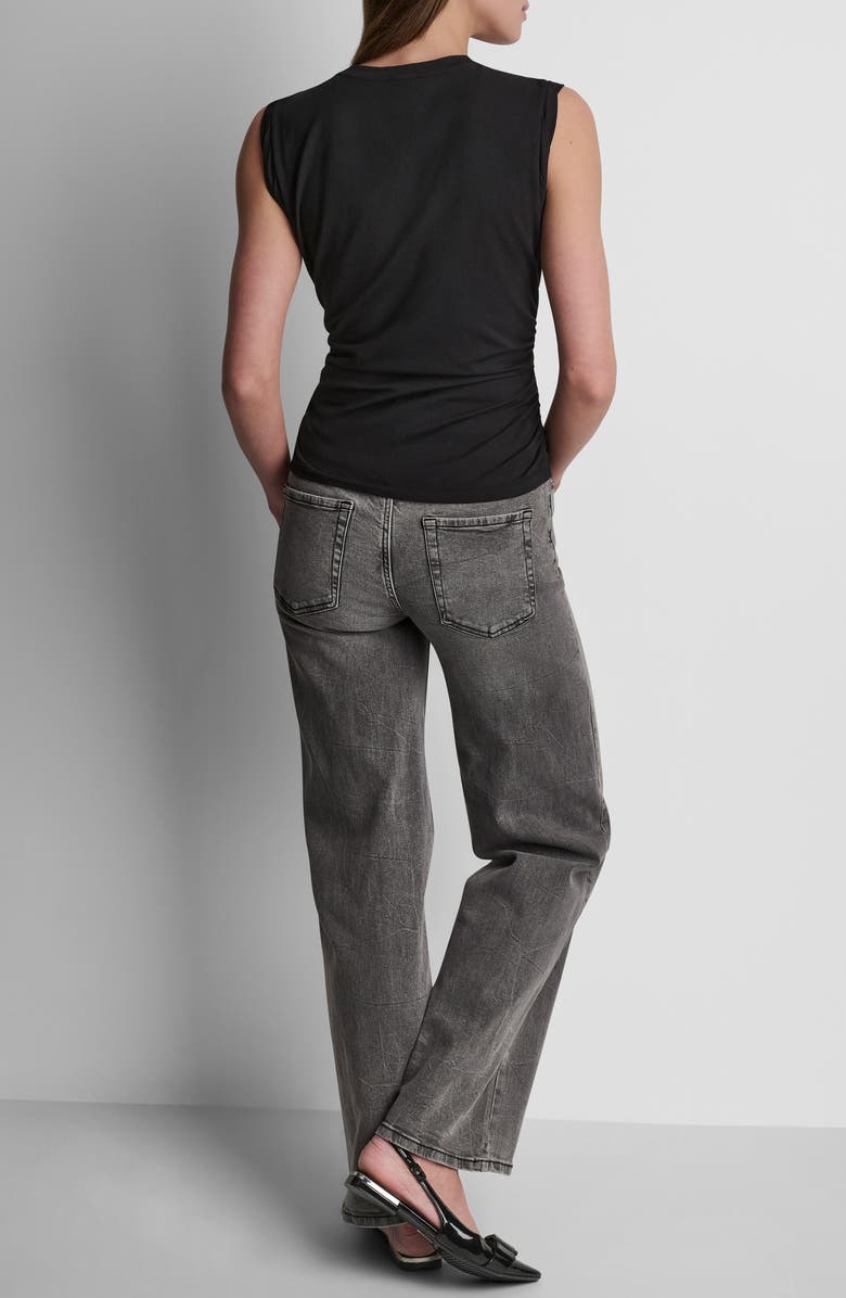 DKNY Script Ruched Cotton Blend Tank, Alternate, color, Black