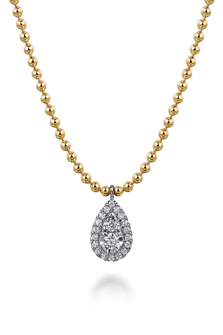 14k Gold Diamond Teardrop Pendant Necklace, Main, color, 14K YELLOW/ WHITE GOLD