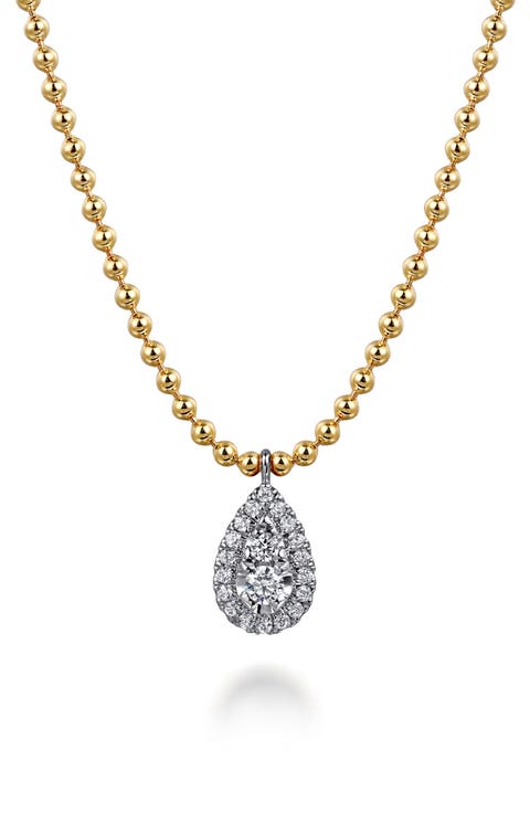 14k Gold Diamond Teardrop Pendant Necklace