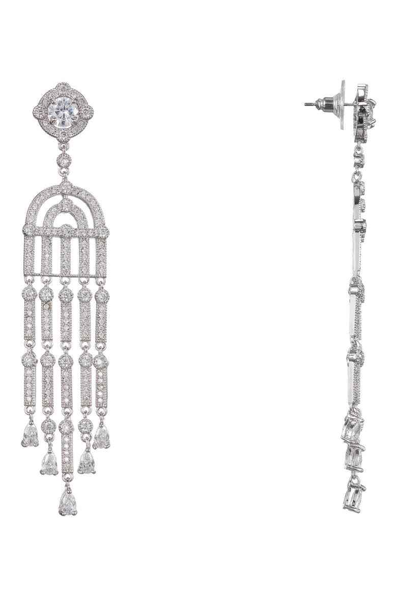 Pavé Linear Chandelier Earrings, Main, color, RHODIUM/ WHITE CZ