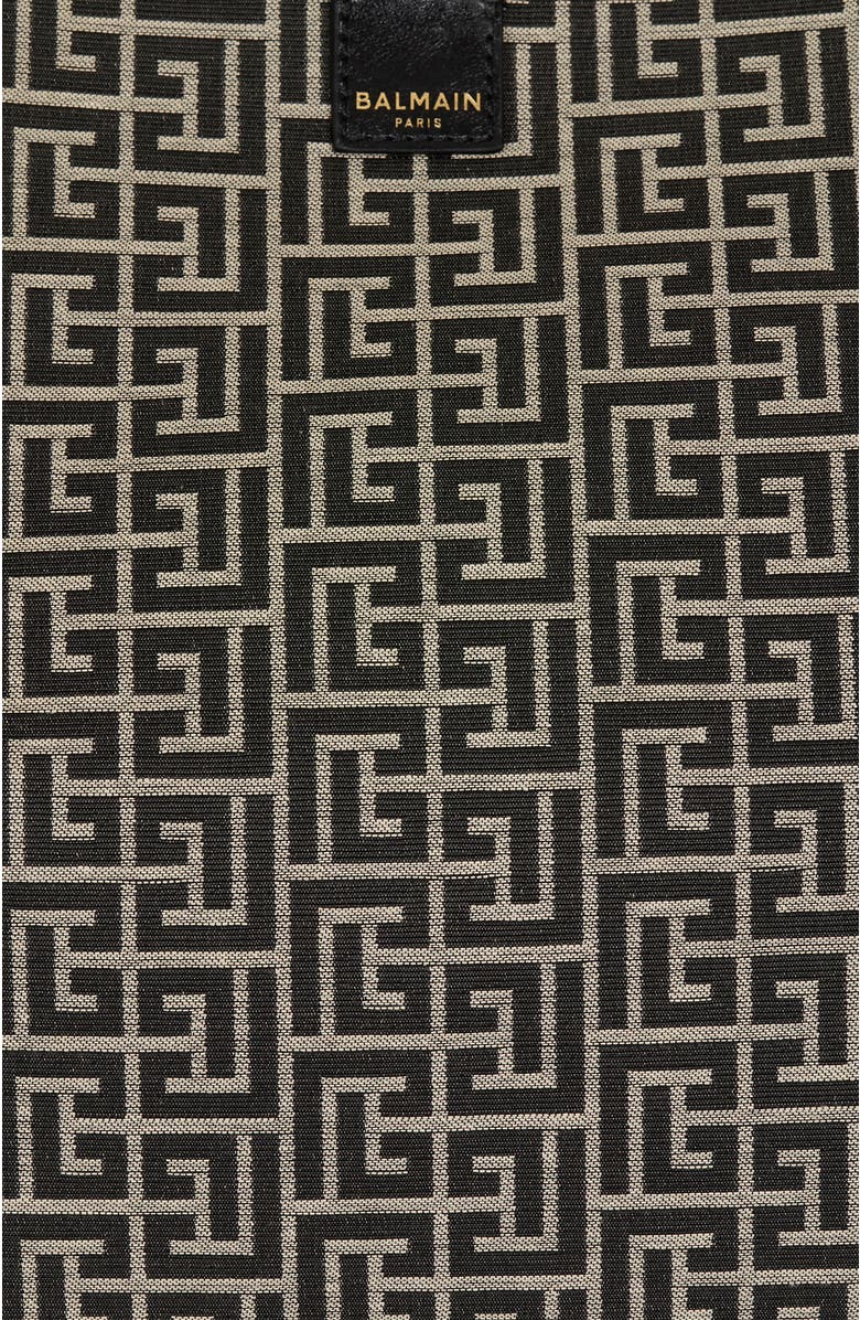 Balmain Medium Release Shopper bag in monogram jacquard and calfskin leather, Alternate, color, Black