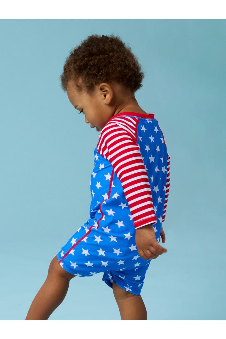 Boys Long Sleeve One Piece Rash Guard, Alternate, color, Stars & Stripes