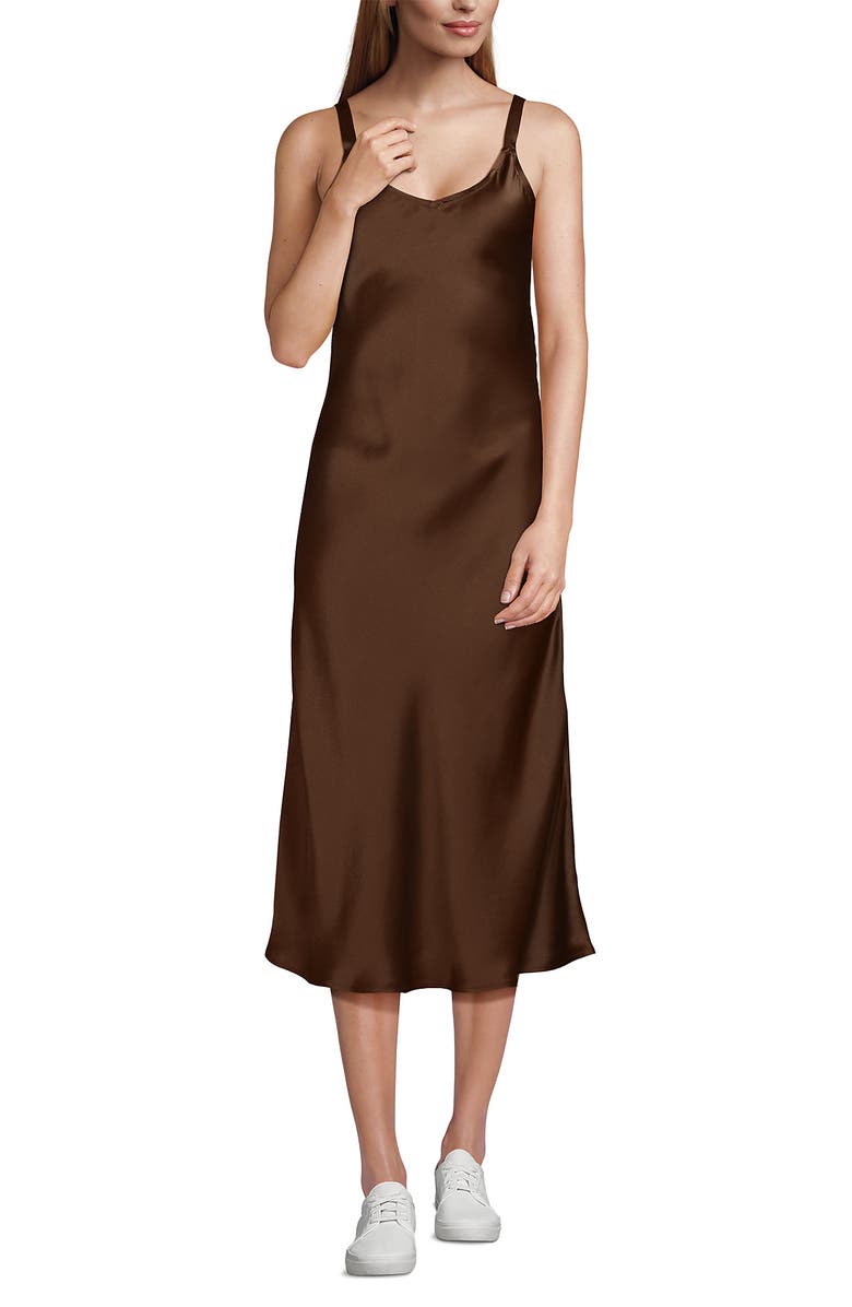 Lands' End Satin Slip Dress, Main, color, Tree Bark