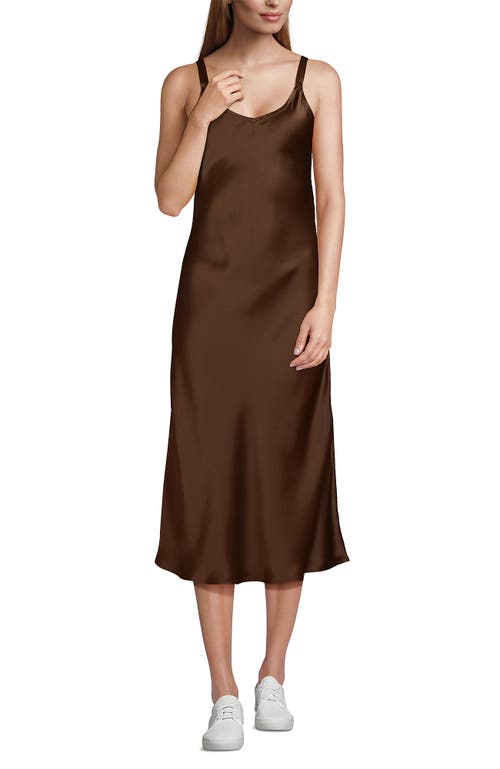 Lands' End Satin Slip Dress In Brown