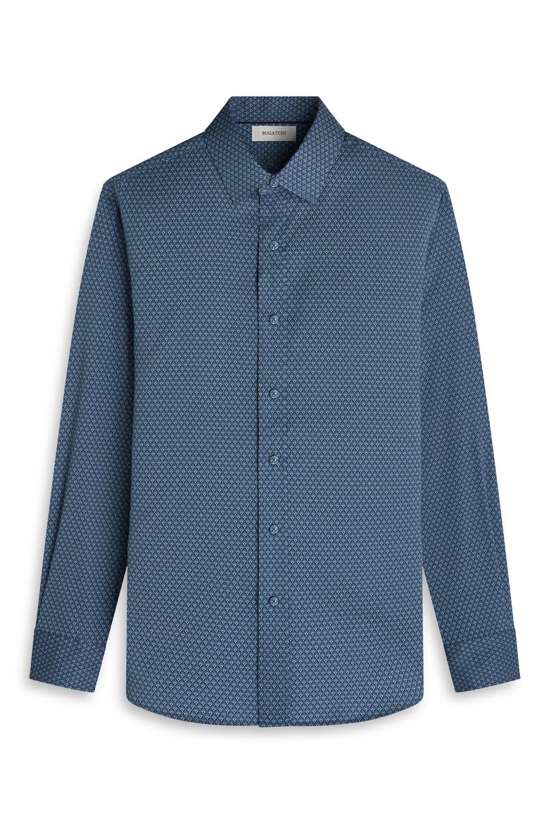 Julian Shaped Fit Shell Print Stretch Cotton Button-Up Shirt, Alternate, color, TEAL