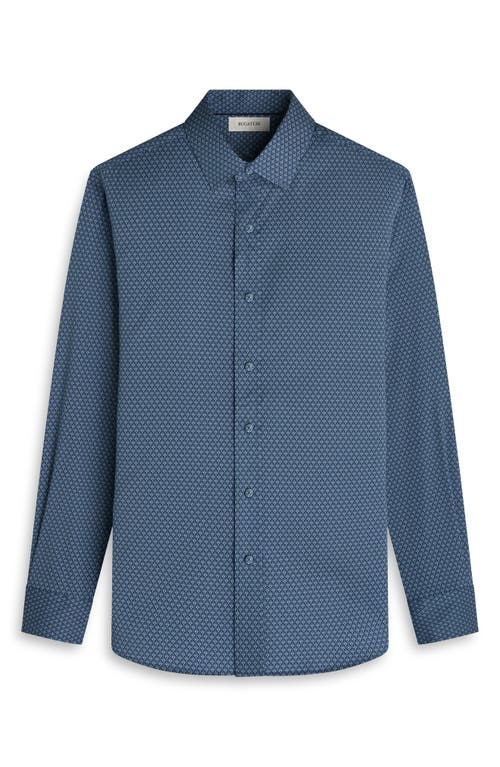 Bugatchi Julian Shaped Fit Shell Print Stretch Cotton Button-up Shirt In Blue