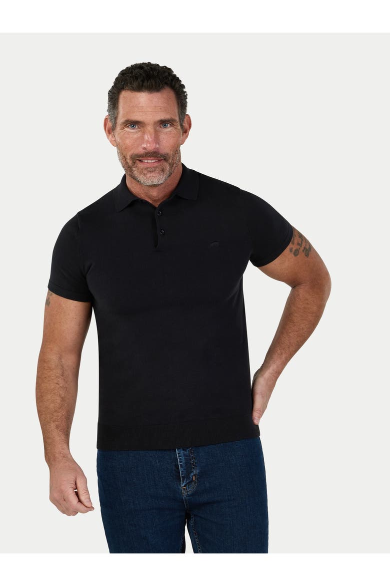 Short Sleeve Knitted Polo Shirt, Main, color, Black