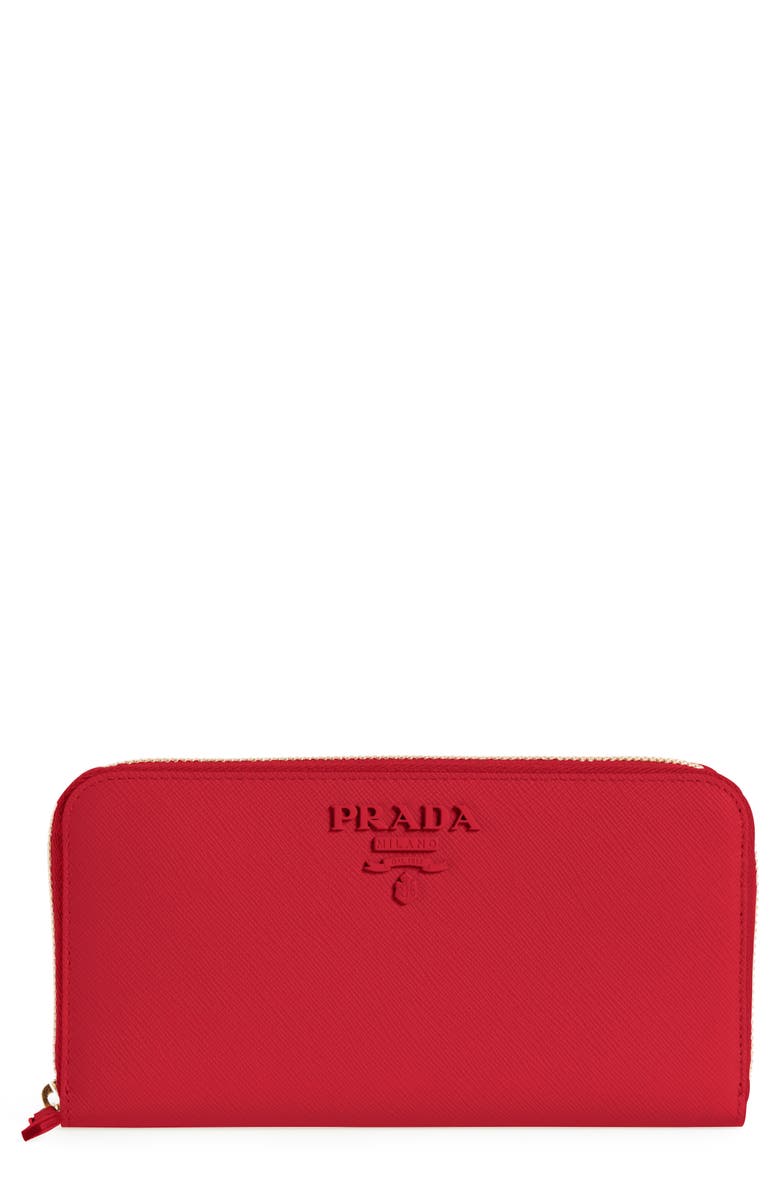 Prada Monochrome Saffiano Leather Zip Around Wallet, Main, color, 