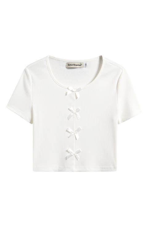 Kids' Bow Accent Rib T-Shirt (Big Kid)