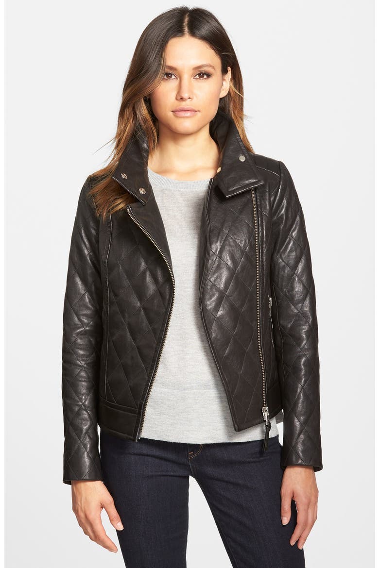 Quilted Leather Moto Jacket, Main, color, BLACK