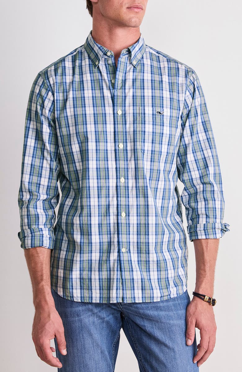 vineyard vines Washashore Classic Fit Plaid Stretch Cotton Button-Down Shirt, Main, color, Dune Grass