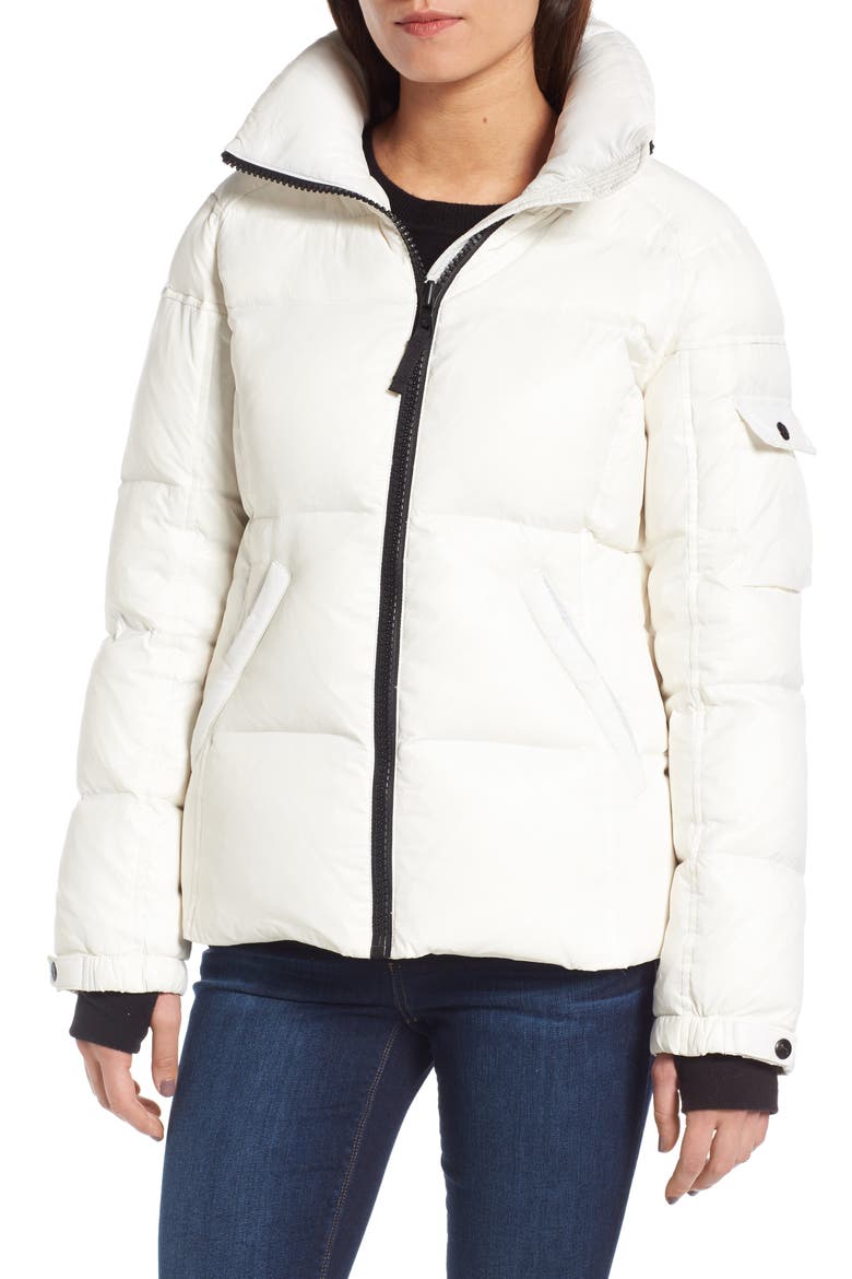 S13/NYC Kylie Faux Fur Trim Gloss Puffer Jacket, Alternate, color, WHITE/ NATURAL