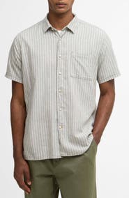 Barbour Nelson Stripe Short Sleeve Linen & Cotton Button-Up Shirt