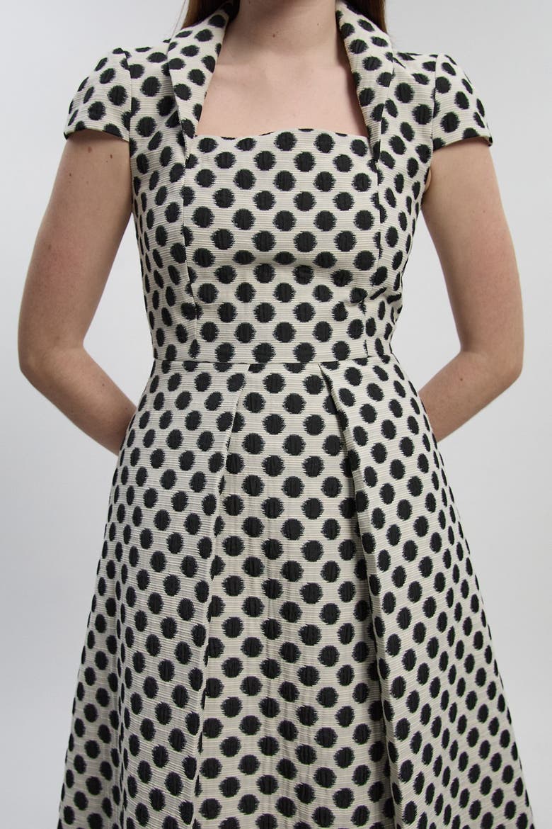 Spot Jacquard Square Neck Midi Dress, Alternate, color, Mono