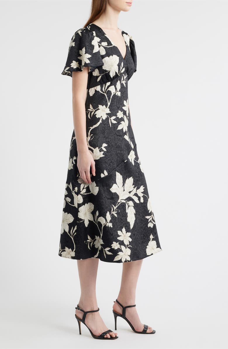 Chelsea28 Floral Jacquard Draped Midi Dress, Alternate, color, Black- Ivory Jan Toile