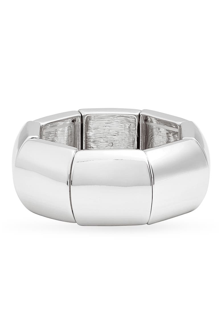 Polished Square Stretch Bracelet, Main, color, SILVER