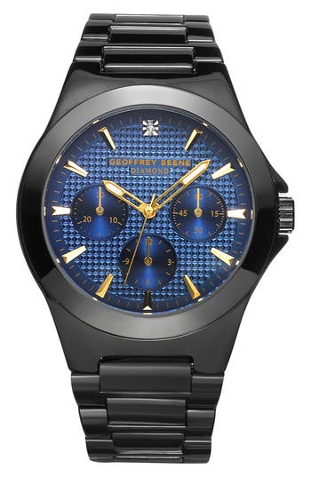 Geoffrey Beene Diamond Dial Three Hand Quartz Bracelet Watch In Black