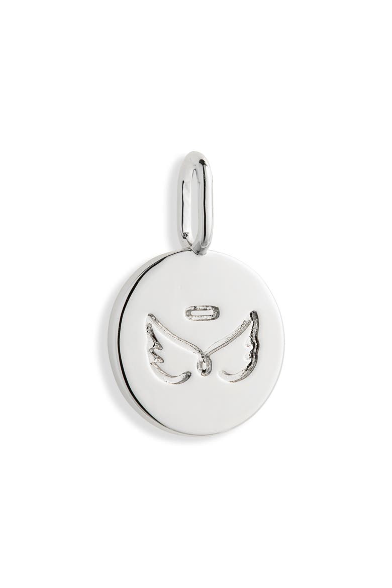 Engraved Angel Wing Charm, Main, color, SILVER