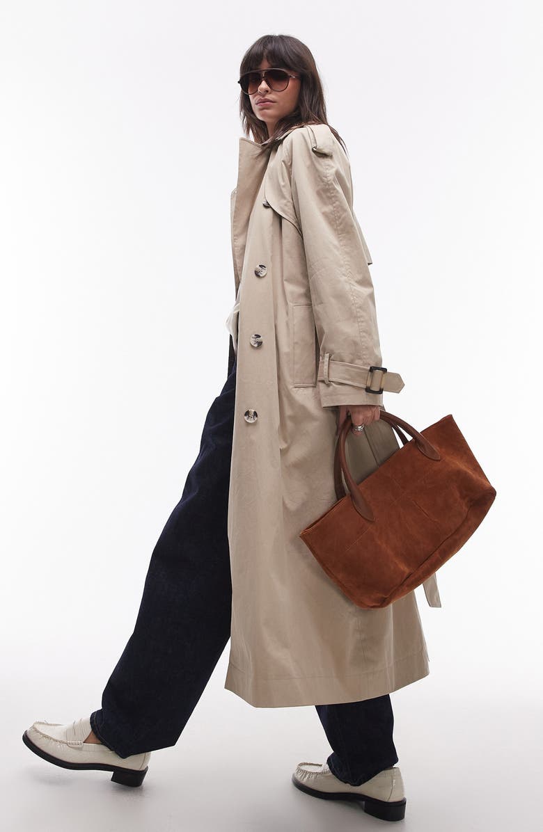 Topshop Longline Oversize Trench Coat, Main, color,