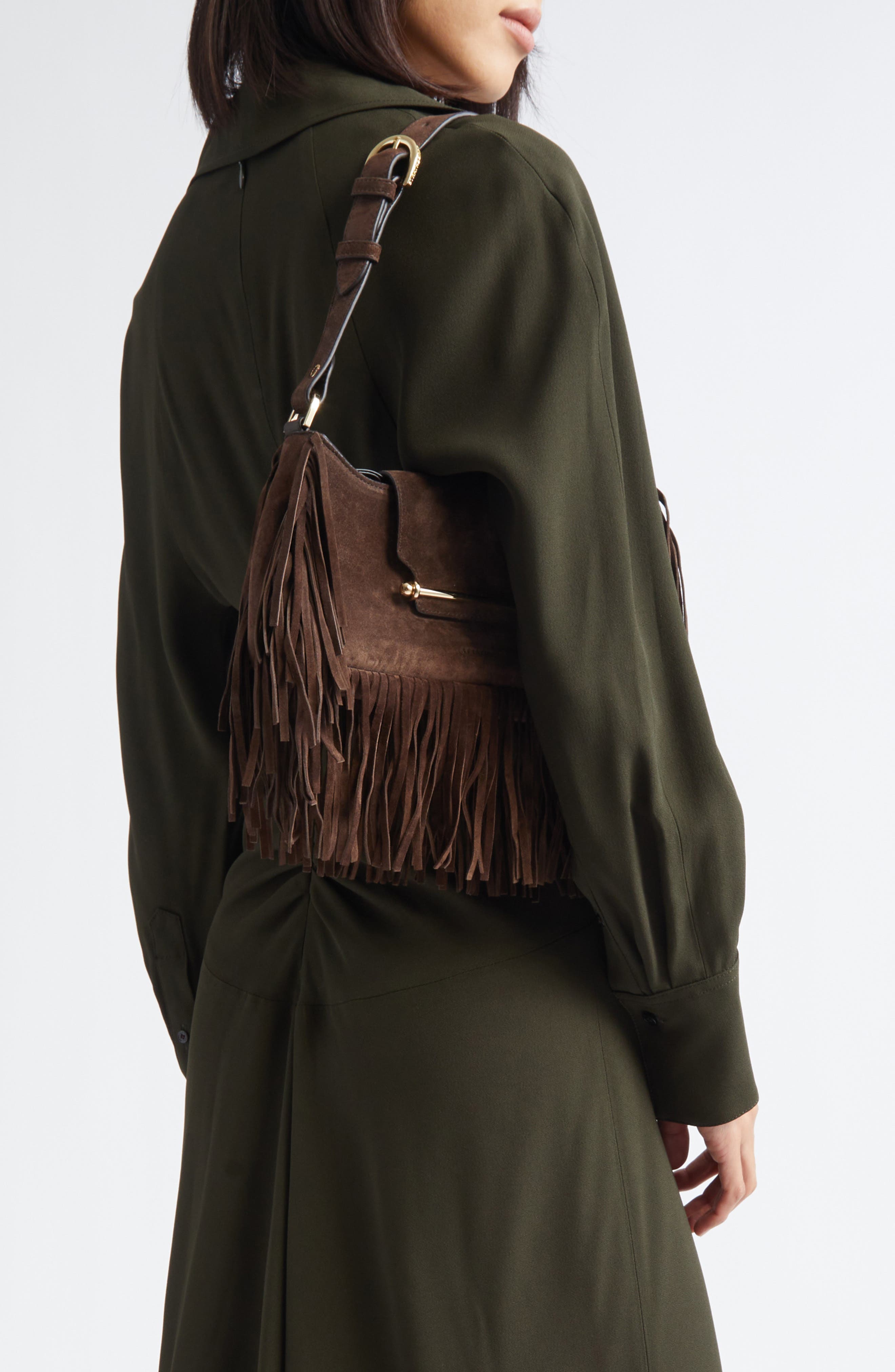 Strathberry x Cinq à Sept Multrees Omni Fringe Suede Hobo Bag, Alternate, color, 